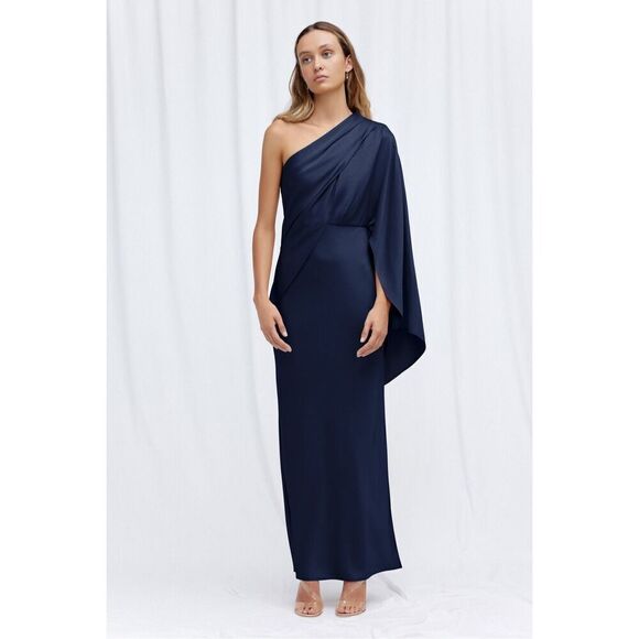 SIGNIFICANT OTHER X REVOLVE navy blue one shoulder Kelsie maxi gown dress sz 10 - Picture 1 of 10